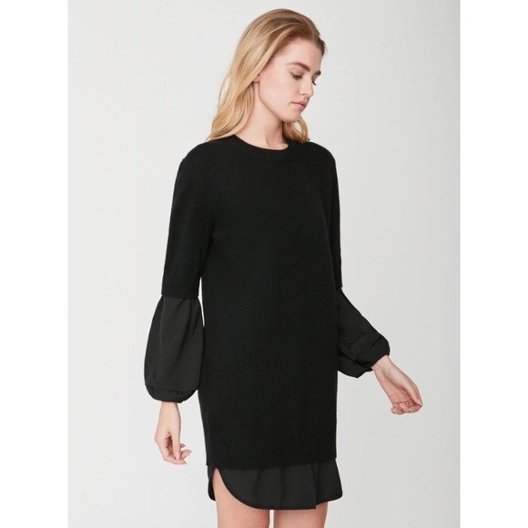 Brochu Walker Dress Medium Black Ebella Layered Sweater Wool Cashmere Blend